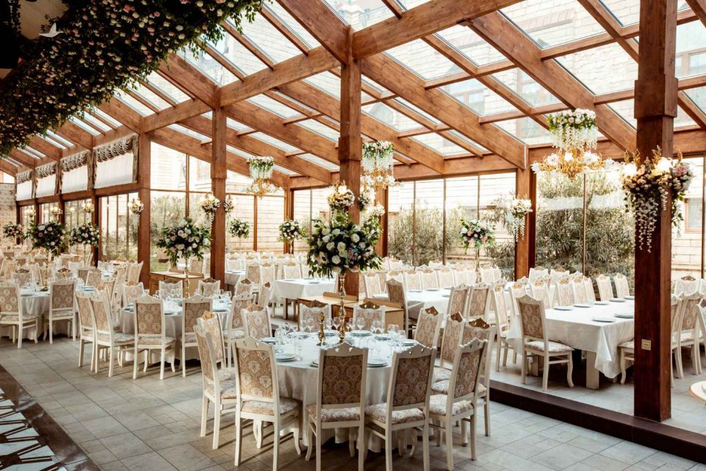 restaurant ballroom ornated with flowers 11zon