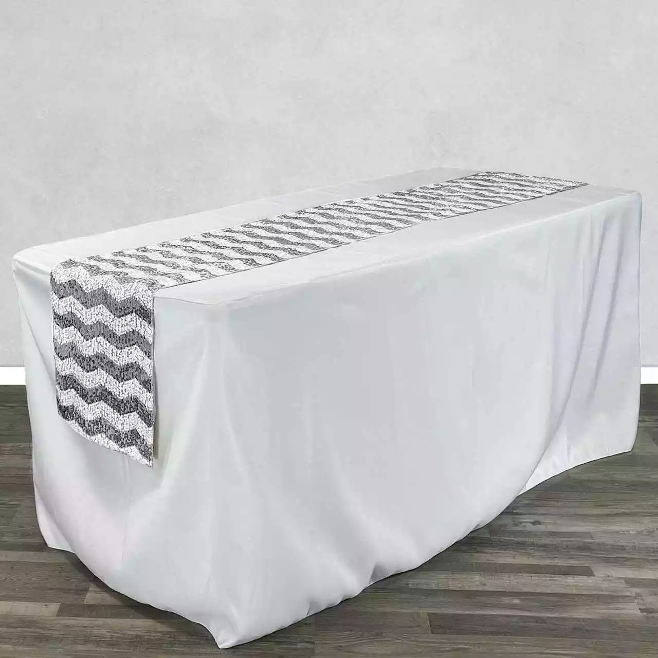 Chevron Sequin Table Runner - White and Silver rental - Toronto & GTA