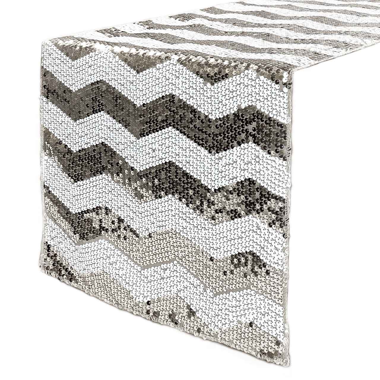 Chevron Sequin Table Runner - White and Silver 1 Chevron Sequin Table Runner White and Silver 11zon
