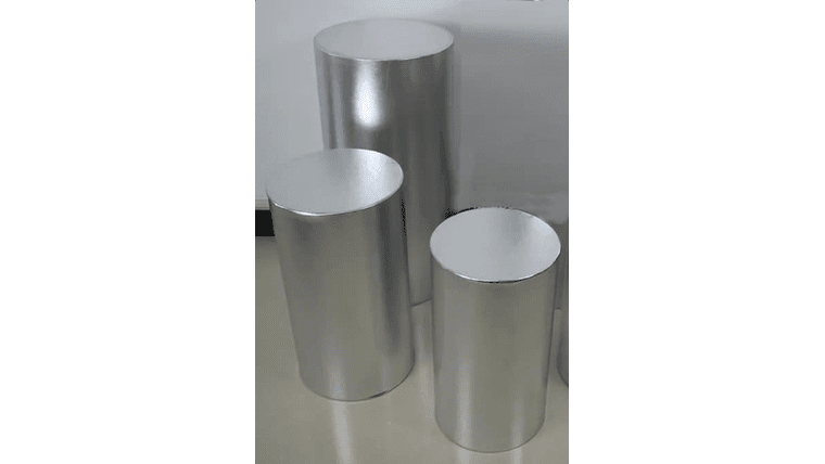 Round Plinth Metalic Spandex - Silver - 5 Pc Set 3 silver metalic spandex plinth