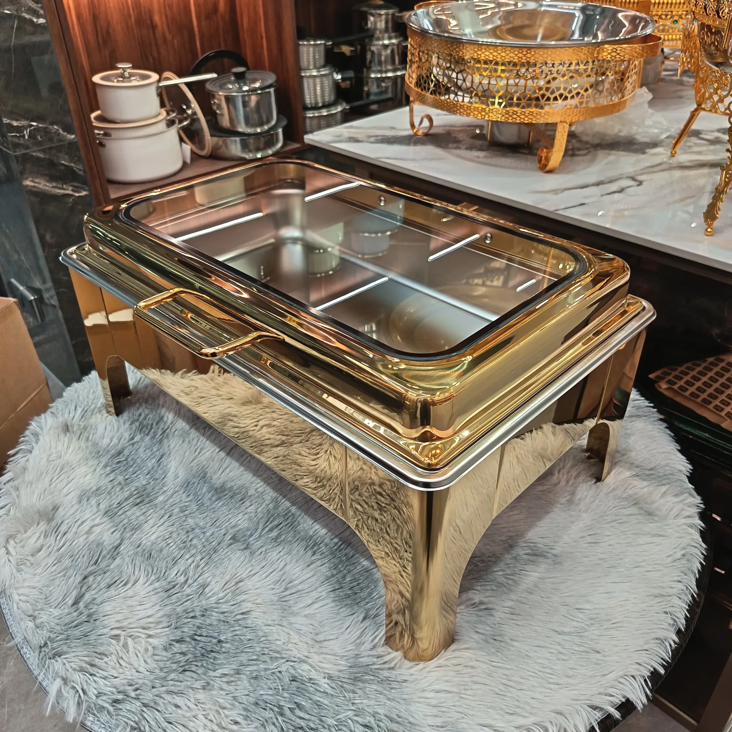 Rectangular Chafing Dish - Glass Window - Gold 1 Rectangular Chafing Dish - Glass Window - Gold rental - Toronto & GTA