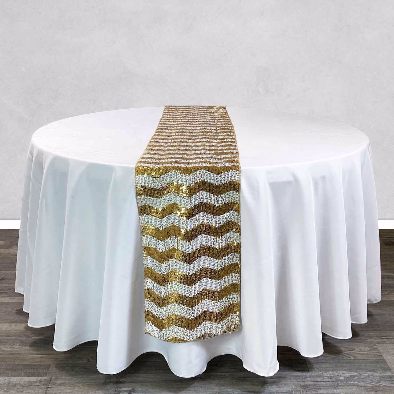Chevron Sequin Table Runner - White and Gold 2 Chevron Sequin Table Runner - White and Gold rental Toronto GTA - Vibrant Occasions Scarborough