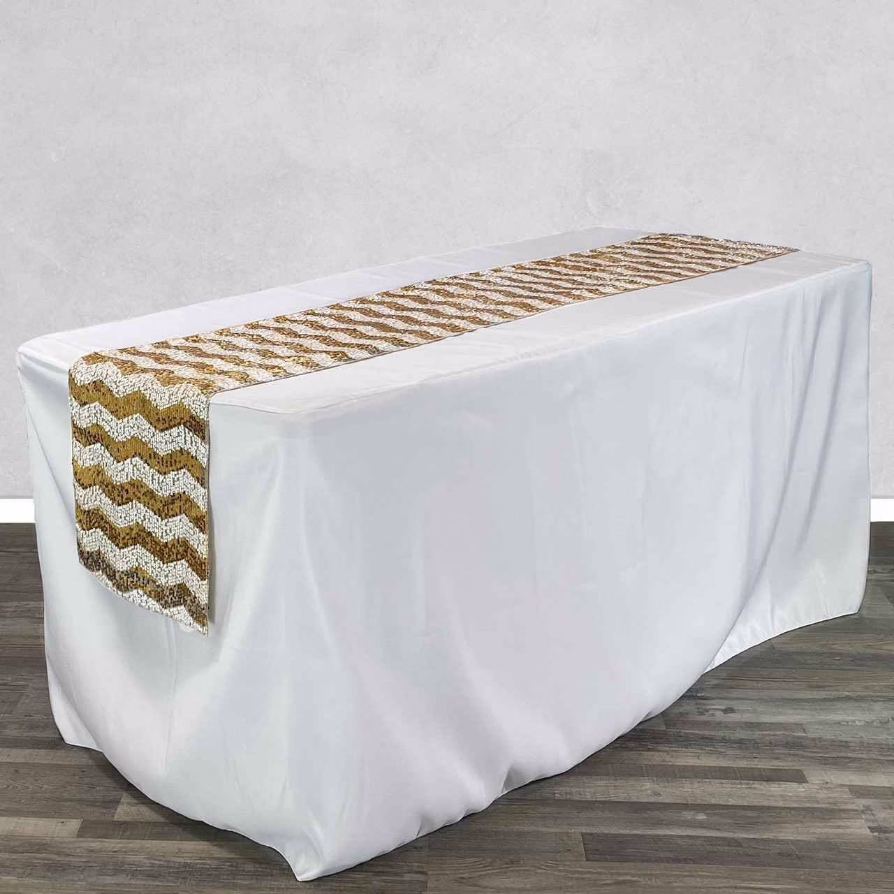 Chevron Sequin Table Runner - White and Gold 3 Chevron Sequin Table Runner - White and Gold rental Toronto GTA - Vibrant Occasions Scarborough