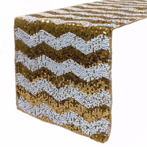 Chevron Sequin Table Runner - White and Gold rental Toronto GTA - Vibrant Occasions Scarborough