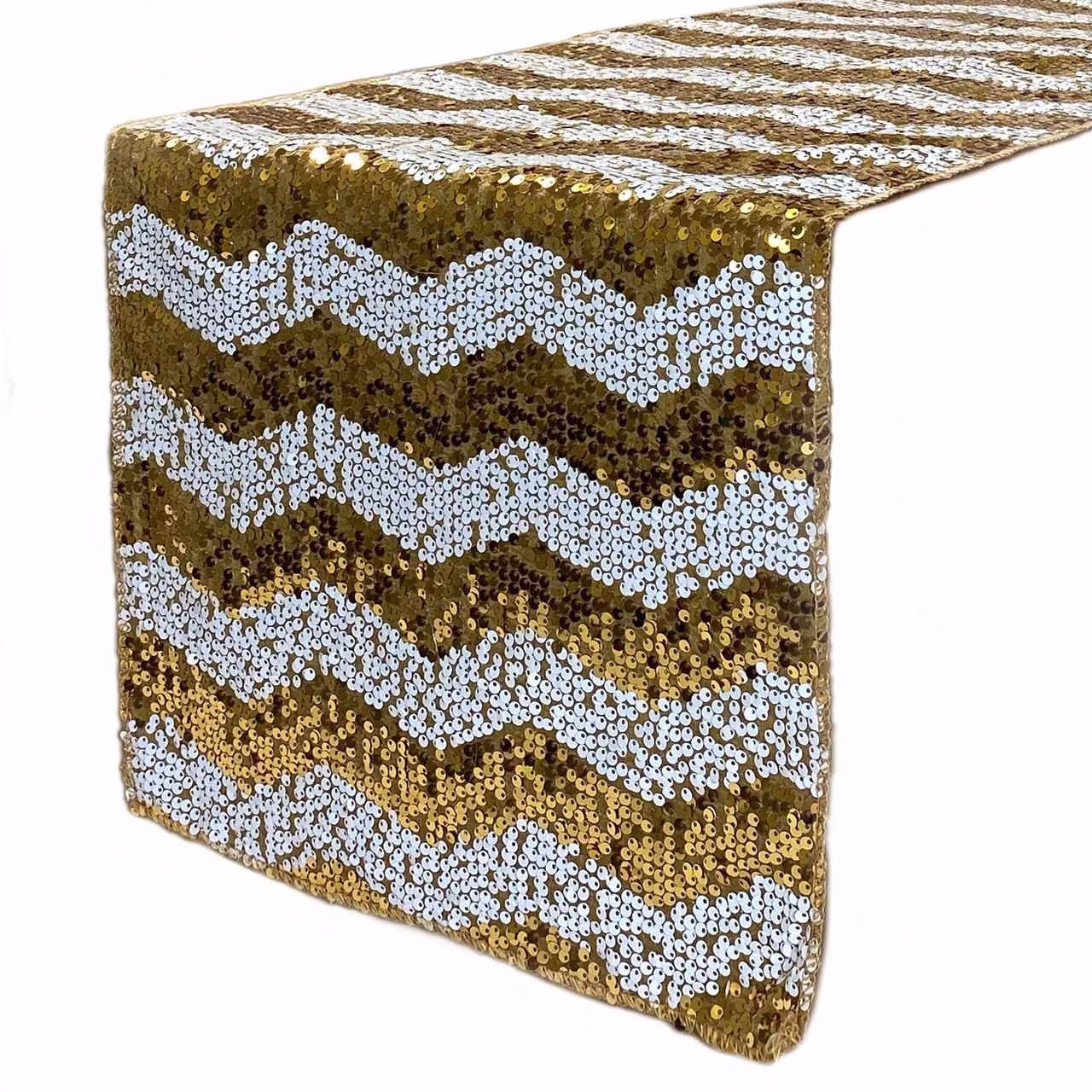 Chevron Sequin Table Runner - White and Gold 1 Chevron Sequin Table Runner - White and Gold rental Toronto GTA - Vibrant Occasions Scarborough