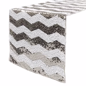Chevron Sequin Table Runner - White and Silver rental Toronto GTA - Vibrant Occasions Scarborough