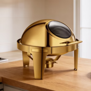 Round Roll Top Chafing Dish - Gold rental Toronto GTA - Vibrant Occasions Scarborough