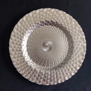 Silver Peacock Charger Plate rental Toronto GTA - Vibrant Occasions Scarborough