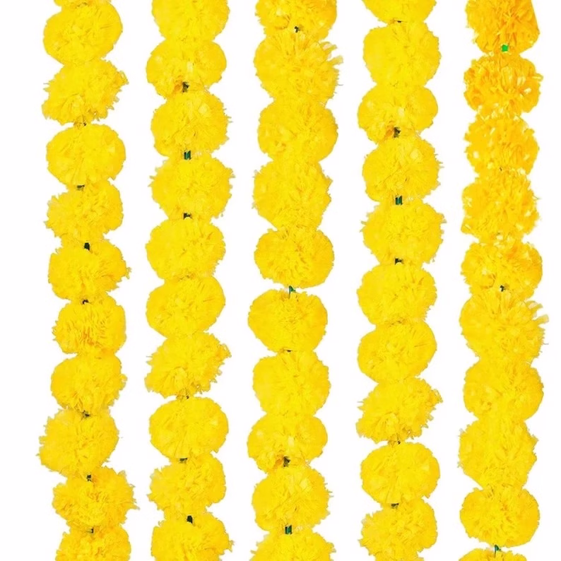 Artificial Marigold Flower Garlands Yellow 1 Artificial Marigold Flower Garlands Yellow rental Toronto GTA - Vibrant Occasions Scarborough