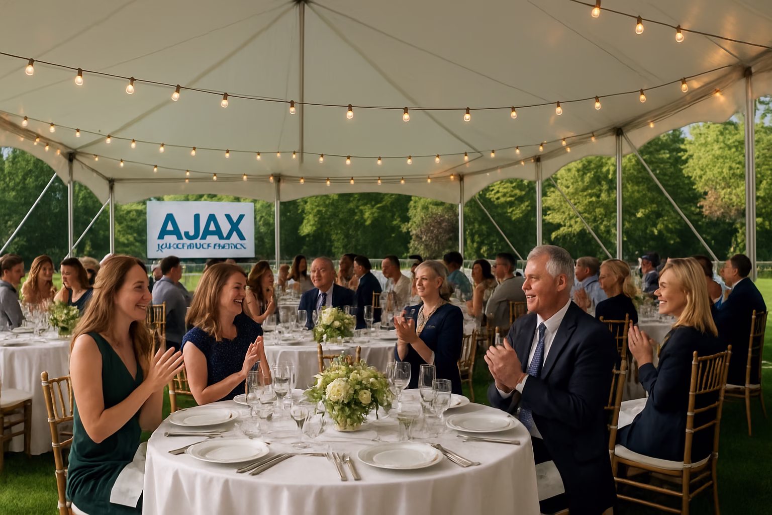 50+ event rentals Ajax | Tents, Chairs & Linens | Vibrant Occasions 1 Professional event rental setup with tent, tables, and chairs in Ajax, Ontario