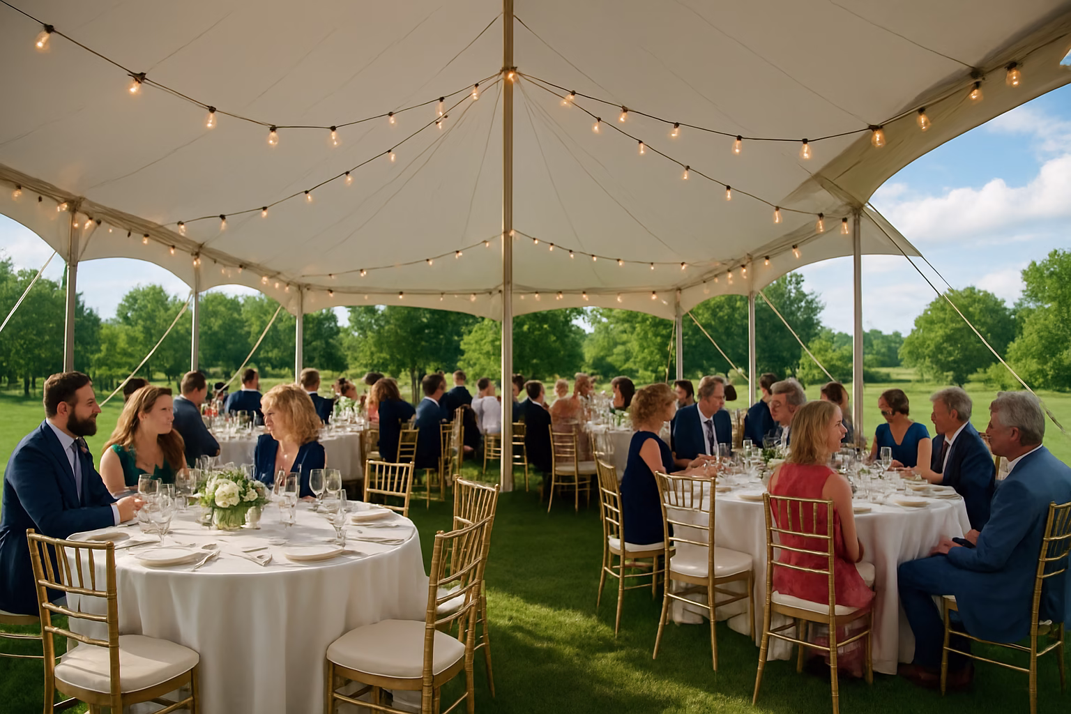 50+ event rentals Durham Region | Tents, Chairs & Linens | Vibrant Occasions 1 Professional event rental setup with tent, tables, and chairs in Durham Region, Ontario