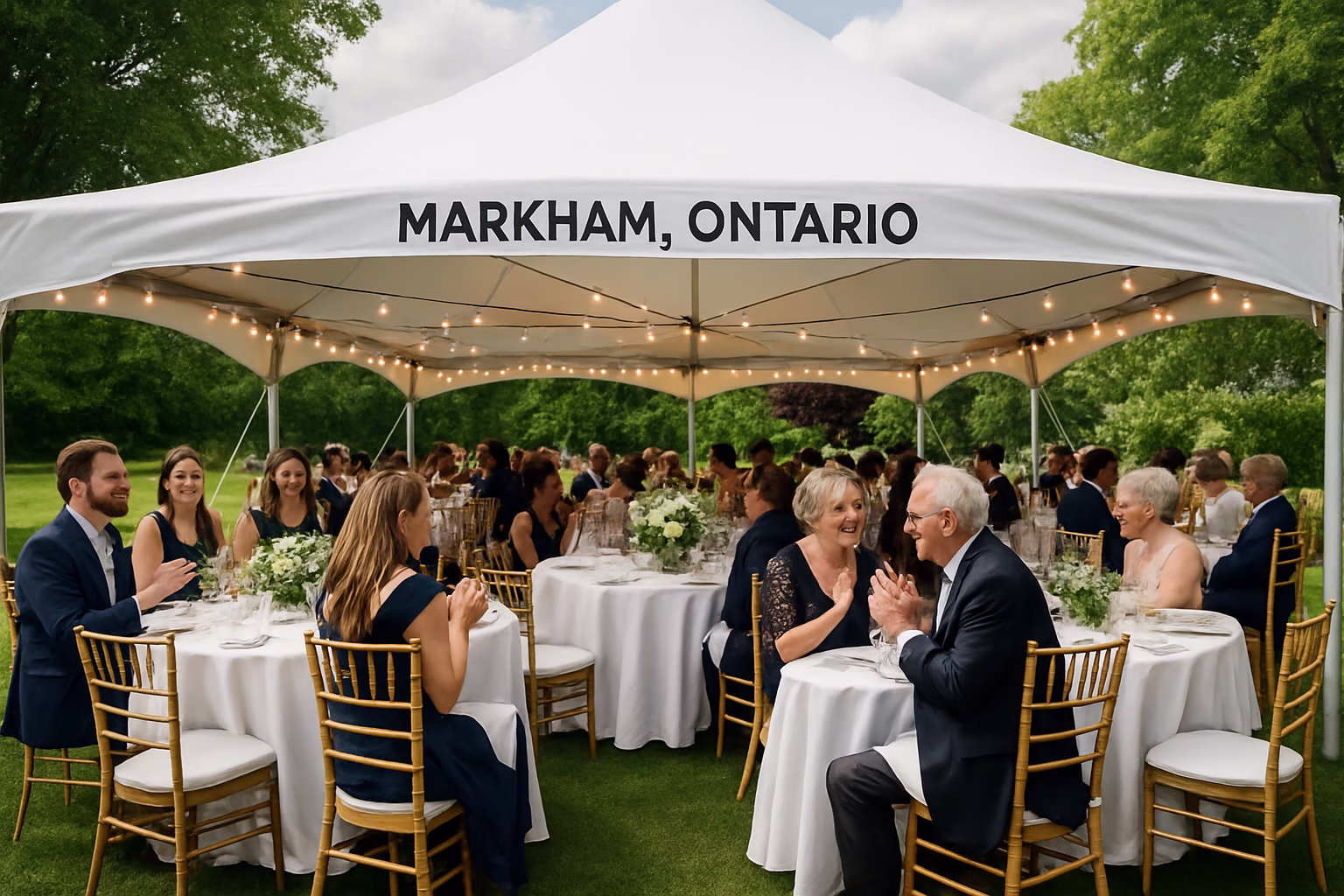 50+ event rentals Markham | Tents, Chairs & Linens | Vibrant Occasions 1 Professional event rental setup with tent, tables, and chairs in Markham, Ontario