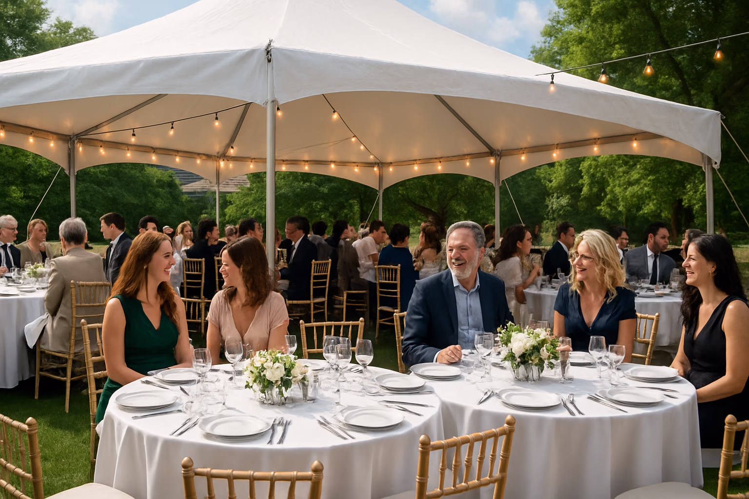 50+ event rentals Oshawa | Tents, Chairs & Linens | Vibrant Occasions 1 Professional event rental setup with tent, tables, and chairs in Oshawa, Ontario