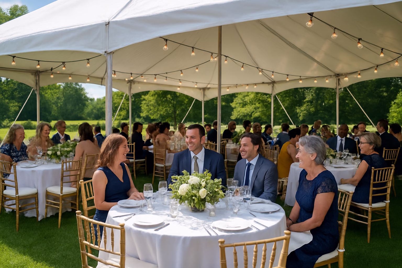50+ event rentals Peel Region | Tents, Chairs & Linens | Vibrant Occasions 1 Professional event rental setup with tent, tables, and chairs in Peel Region, Ontario
