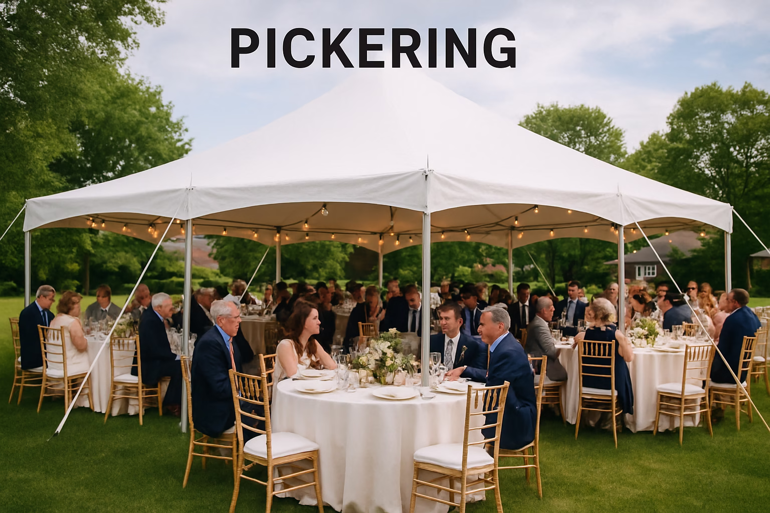 50+ event rentals Pickering | Tents, Chairs & Linens | Vibrant Occasions 1 Professional event rental setup with tent, tables, and chairs in Pickering, Ontario