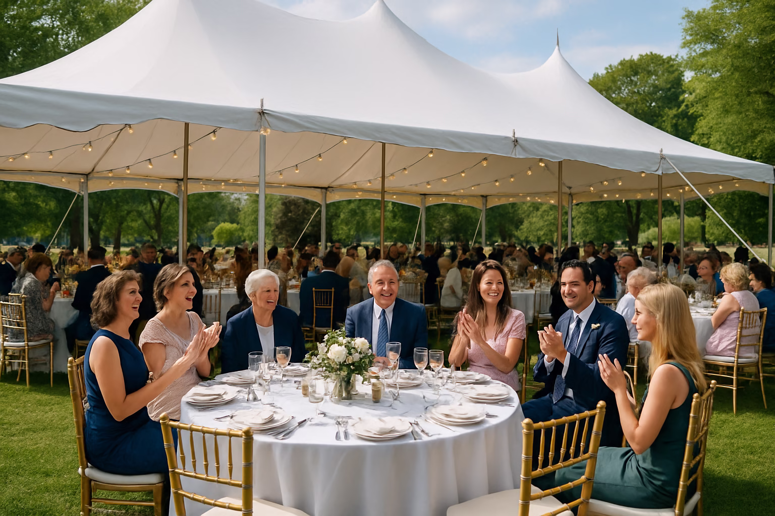 50+ event rentals Uxbridge | Tents, Chairs & Linens | Vibrant Occasions 1 Professional event rental setup with tent, tables, and chairs in Uxbridge, Ontario