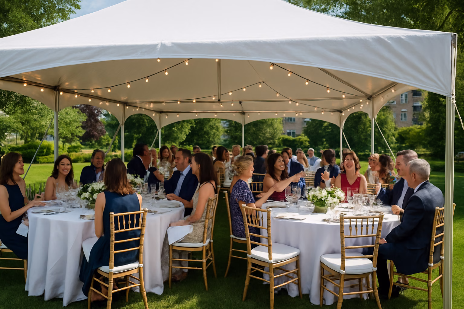 50+ event rentals Vaughan | Tents, Chairs & Linens | Vibrant Occasions 1 Professional event rental setup with tent, tables, and chairs in Vaughan, Ontario