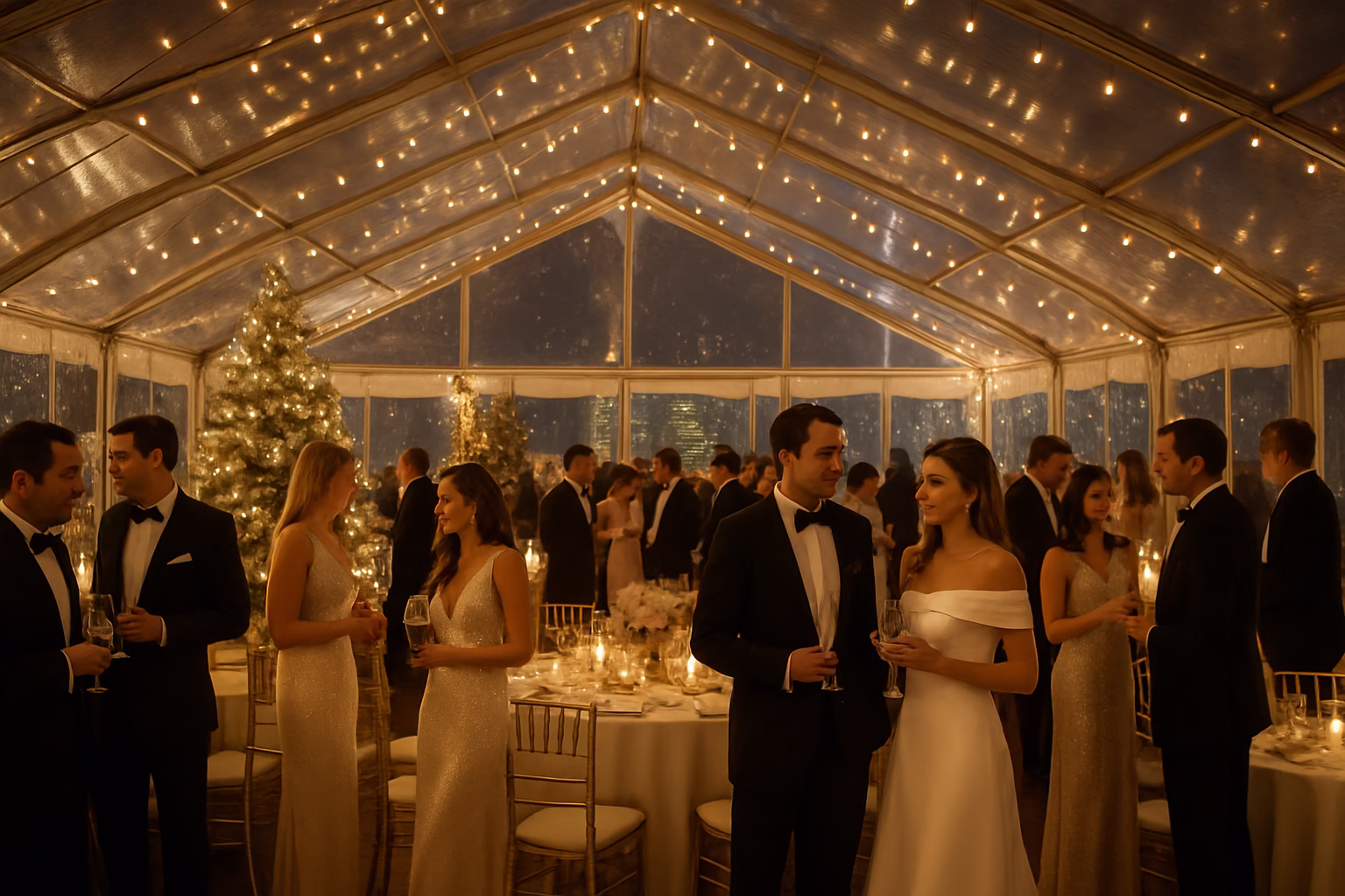 Holiday & Winter Event Rentals 1 Elegant indoor holiday party inside a heated tent with winter decorations in Toronto
