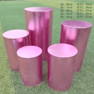 Round Plinth Metalic Spandex - Pink - 5 Pc Set rental Toronto GTA - Vibrant Occasions Scarborough