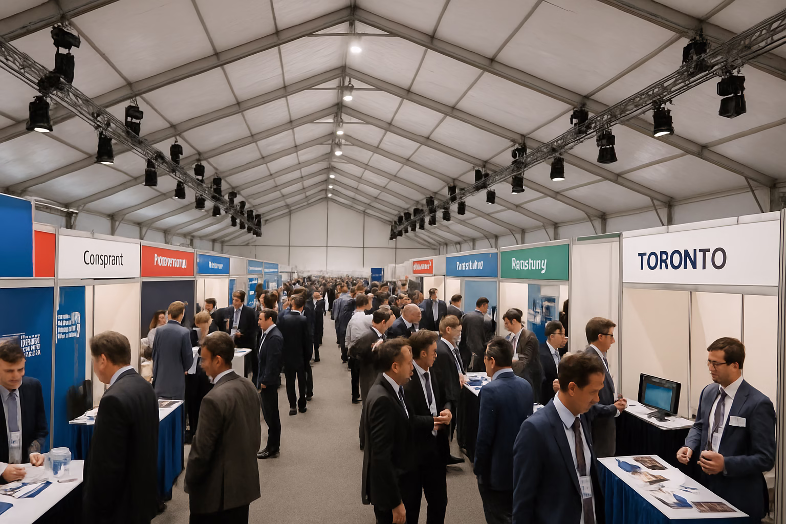 Trade Show & Exhibition Rentals Toronto 1 Trade show inside a large tent with exhibition booths and displays in Toronto