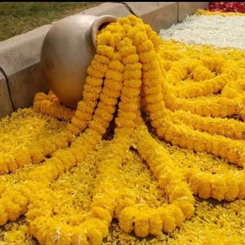 Artificial Marigold Flower Garlands Yellow 3 Artificial Marigold Flower Garlands Yellow rental Toronto GTA - Vibrant Occasions Scarborough